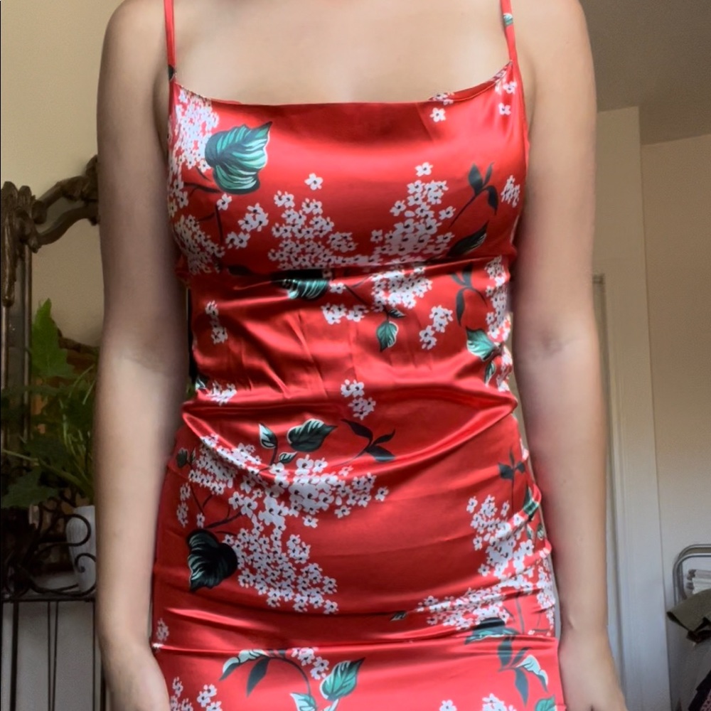Silky red/burnt orange medium midi dress
